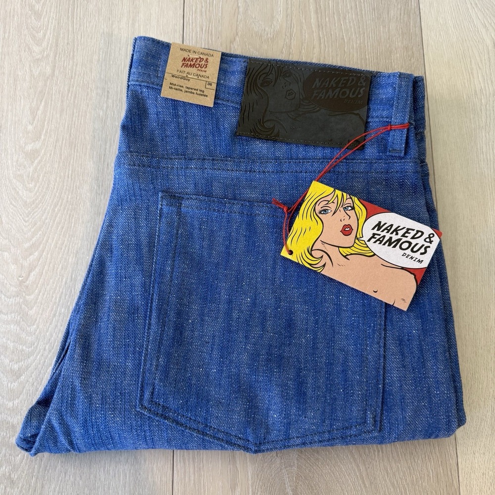 Naked & Famous Weird Guy Blue Storm Slub Jeans 36x34 Tapered Leg Canada 2019 NWT